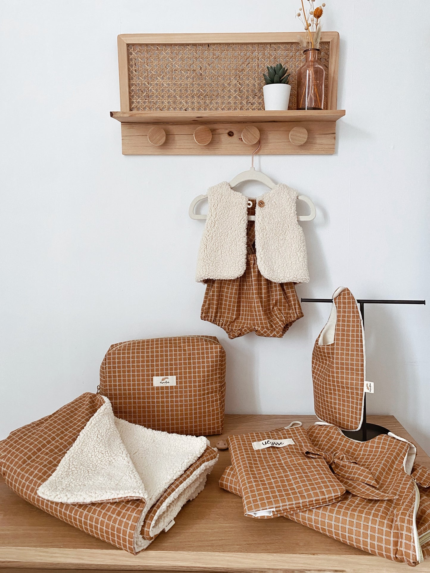 Couverture bébé en coton CARREAUX CAMEL