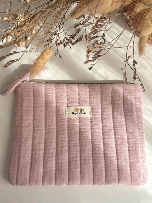 Pochette plate en gaze de coton VIEUX ROSE