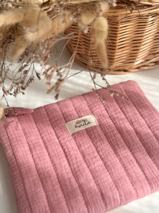 Pochette plate en gaze de coton ROSE THÉ