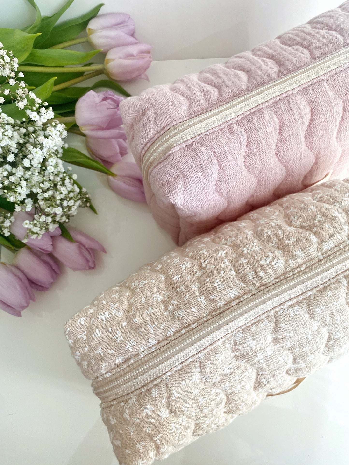Trousse de toilette matelassée VIEUX ROSE