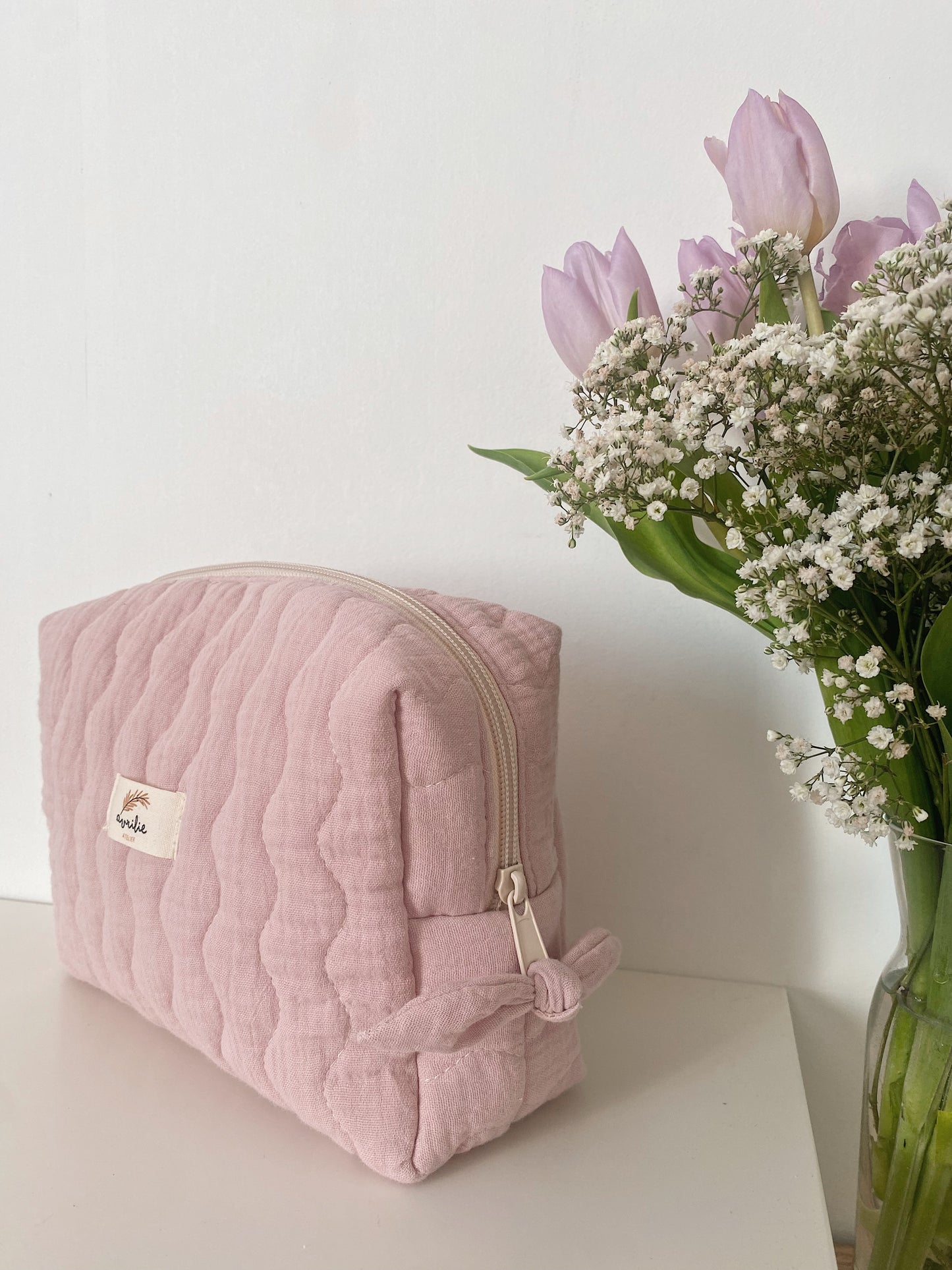 Trousse de toilette matelassée VIEUX ROSE