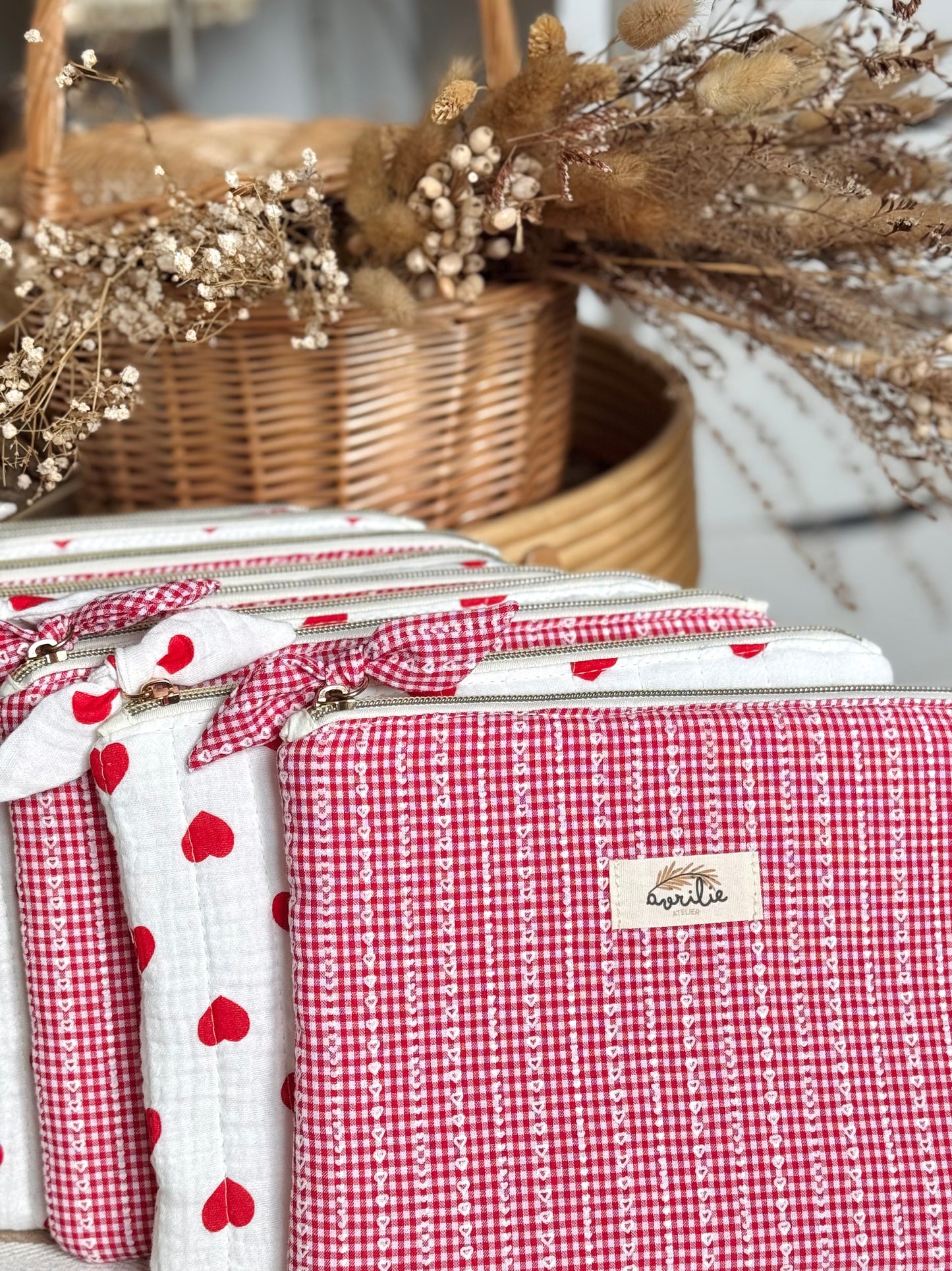 Pochette plate VICHY MINI COEURS