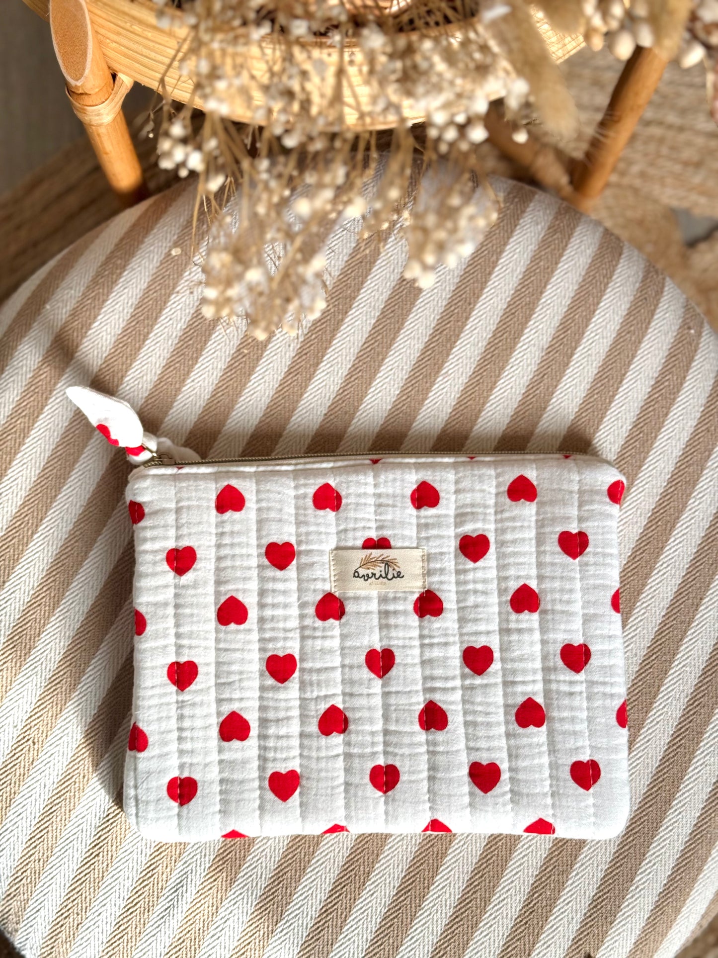 Pochette plate en gaze de coton COEUR ROUGE