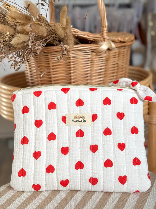 Pochette plate en gaze de coton COEUR ROUGE