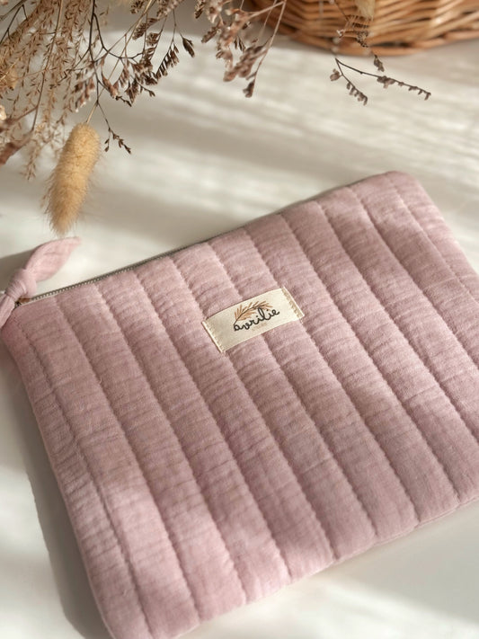 Pochette plate en gaze de coton VIEUX ROSE