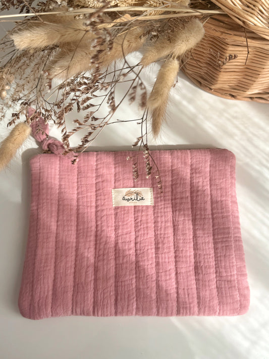 Pochette plate en gaze de coton ROSE THÉ