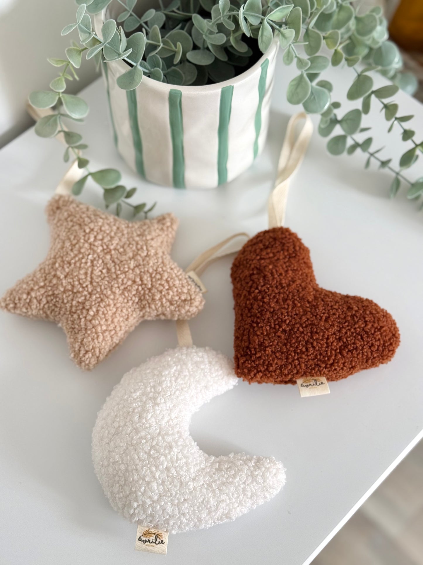 Peluche lune, étoile, cœur en Teddy bouclette OURSON